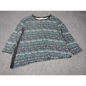 CJ Banks Textured Asymmetric Hem Blouse Plus Size 2X Teal Black White